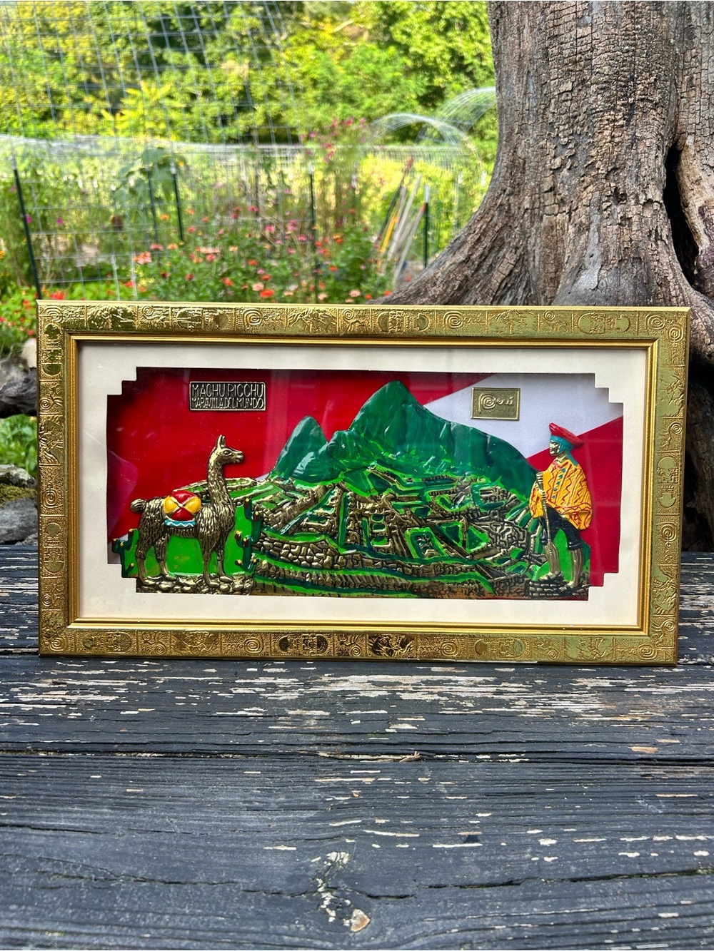 Peru Machu Picchu Framed 3D Relief Art Llama Inca Andean Folk Wall Decor